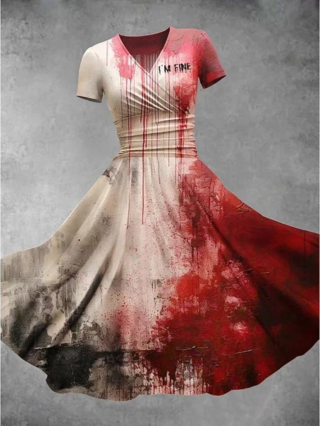 Women's Bloodstain Print Midi Dress A Line Dress Dress Fit