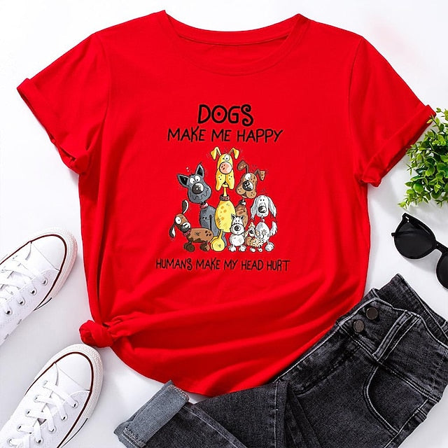 Women's T shirt Tee 100% Cotton Dog Short Sleeve Daily