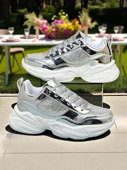 with Platform Sneakers Metallic Women's Glitter Chunky