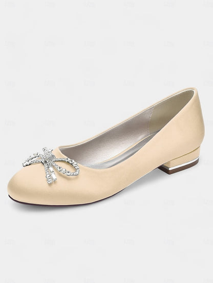 Rhinestone Round-Toe Bow Flats Embellished - Women's
