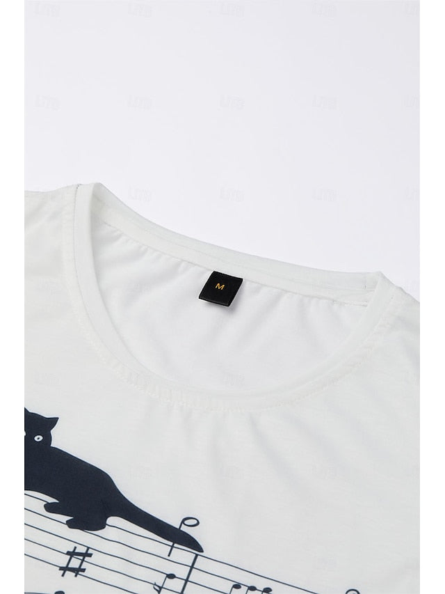Women's T Shirt Basic Cat Print Short Sleeve Regular Tops