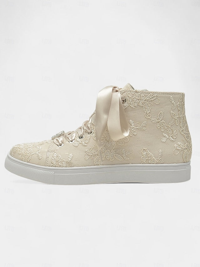 Sneakers Satin with Laces Ribbon Women's Wedding Ivory Lace