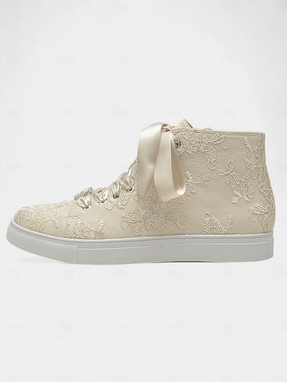 Sneakers Satin with Laces Ribbon Women's Wedding Ivory Lace