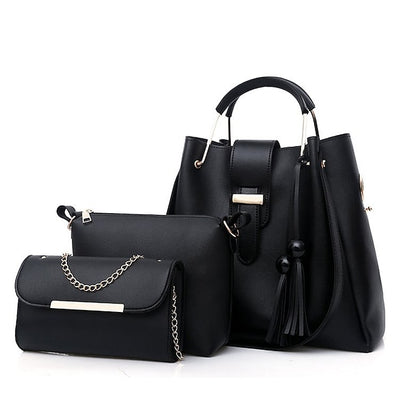 Leather Women's Set Tote 3-Piece Pink Faux - Handbag