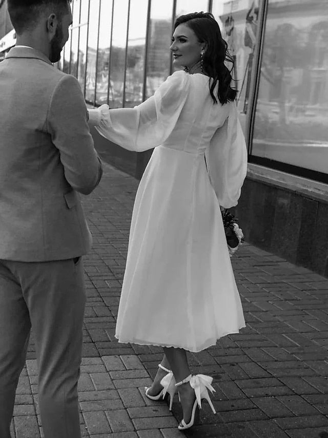 A-Line Ankle Length Little White Dress Party Dresses Bridal