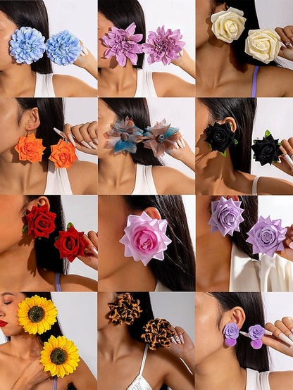 - Women's Drop Oversized Statement Flower Floral Earrings