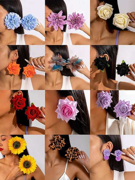 - Women's Drop Oversized Statement Flower Floral Earrings