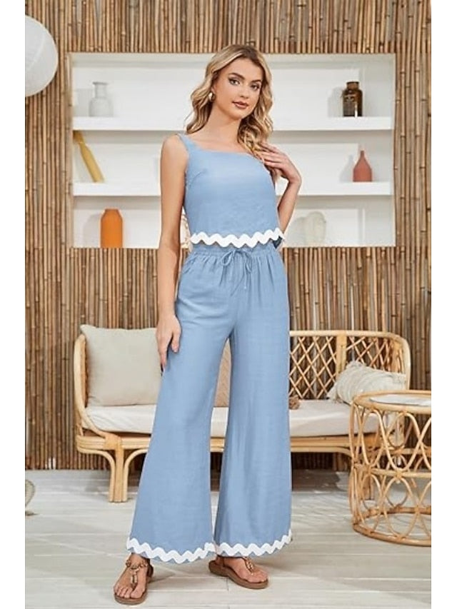 Women's tank top trousers wavy hem casual fashion suit