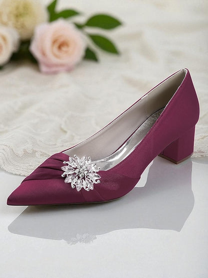 Heel Pumps Women's Block with Crystal White Low