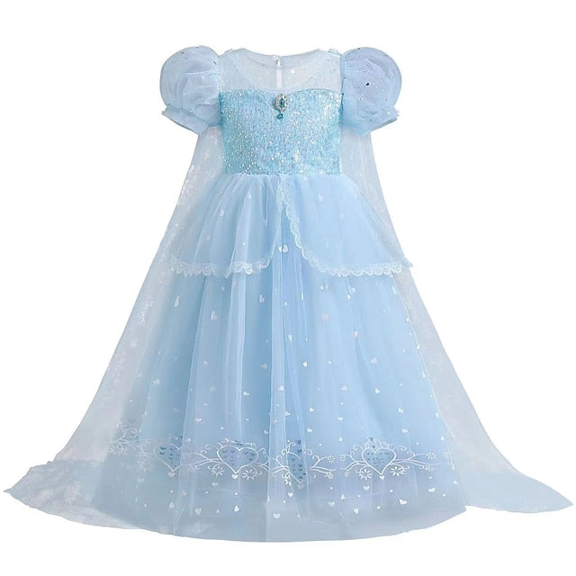 Girl Cloak Dress Cosplay Elsa Flower Frozen Princess