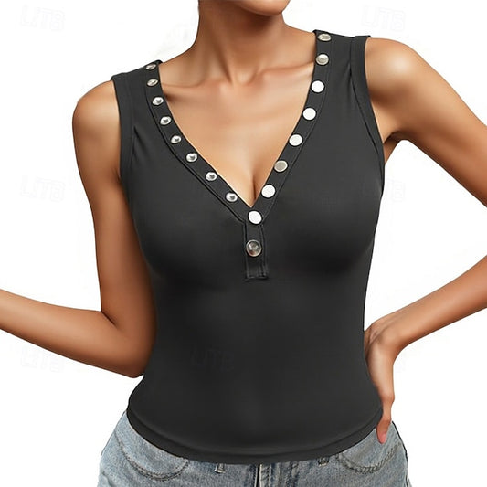 Women's T Shirt Buttons Solid Color Vintage Fashion Stylish