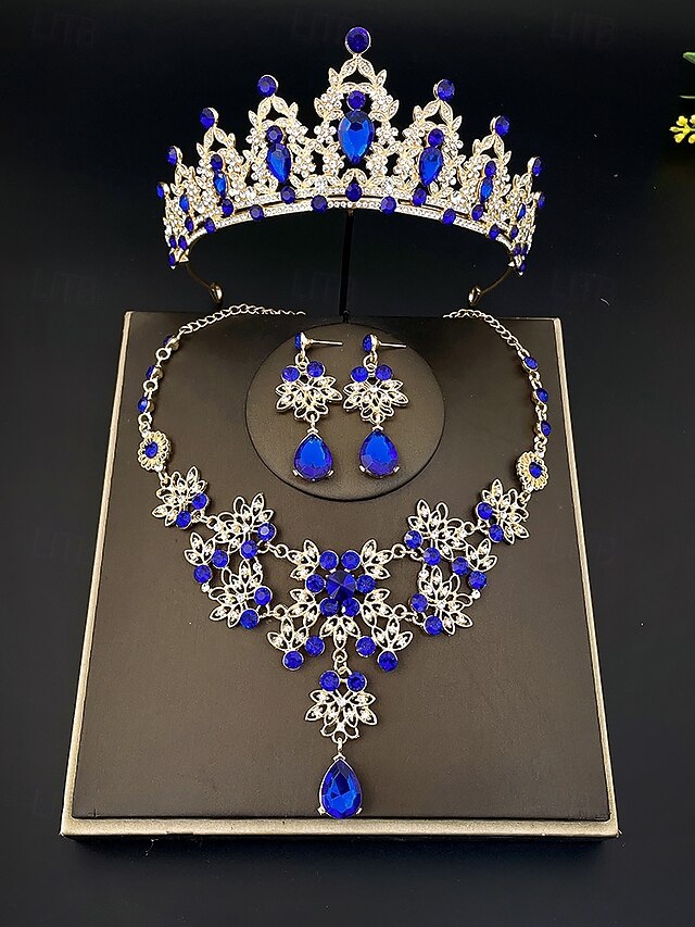 – Women's Set Silver and Jewelry Rhinestone Elegant Tiara