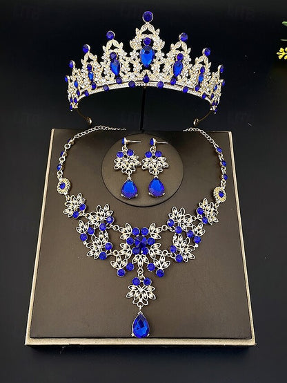 – Women's Set Silver and Jewelry Rhinestone Elegant Tiara