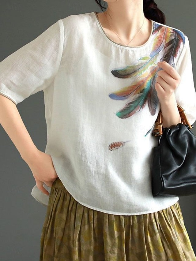 Women's Shirt Cotton Linen Shirts Blouse Faux Cotton Linen