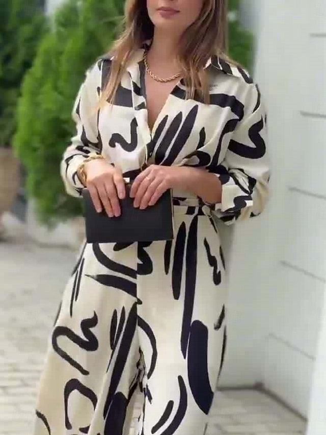 Women's Shirt Blouse Wide Leg Pants Long Sleeve Shirt