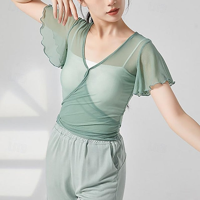 Activewear Top Cinch Cord Pure Color Splicing Women's