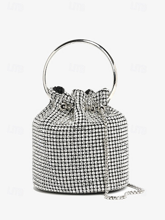 Bucket with Bag Silver Women's Metal Rhinestone Sparkling
