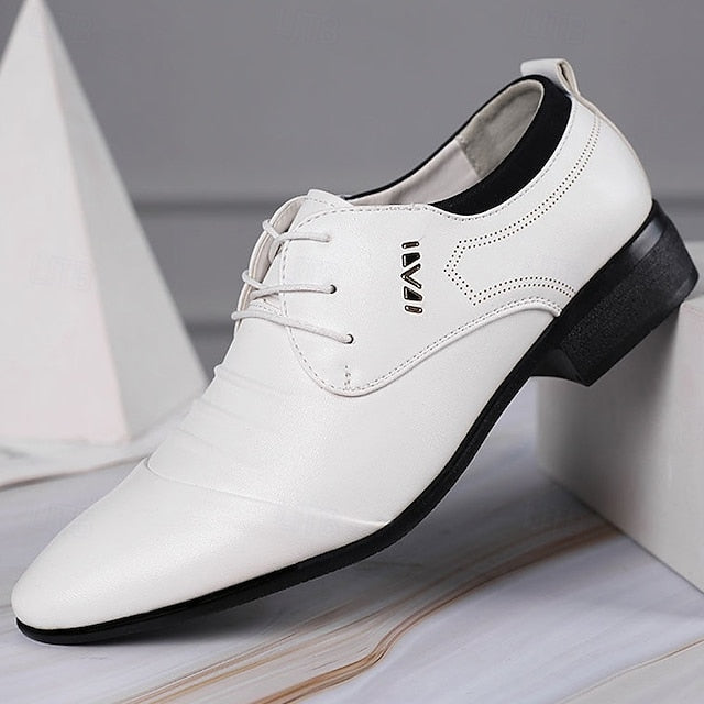 White Lace-Up Men's for Formal Elegant Shoes