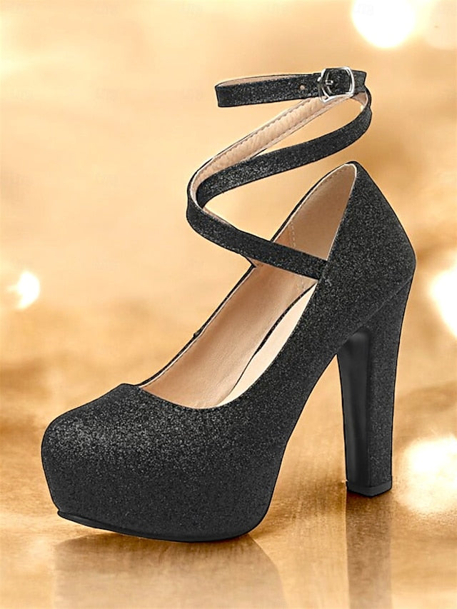 Ankle Platform – Heels Glitter Women's Strap Pink with