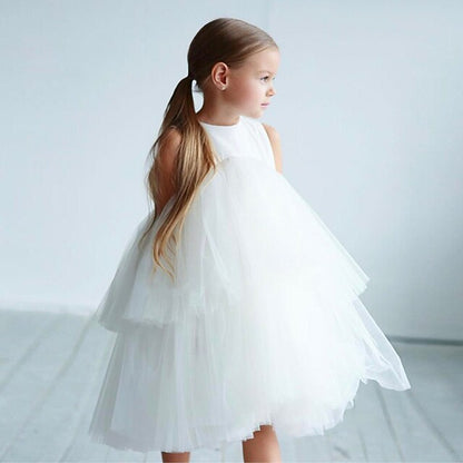 Wedding Mesh Girls' Sleeveless Dress Color Party Solid Kids