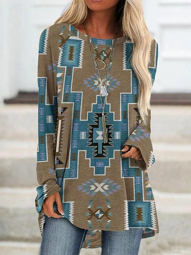 Women's T Shirt Print Graphic Tribal Vintage Stylish Casual