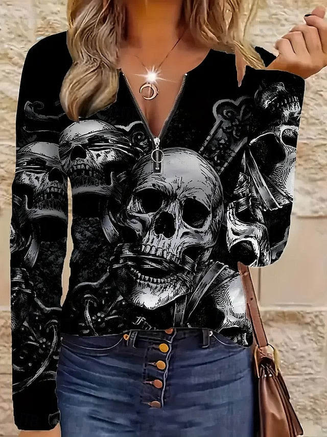 Women's T Shirt Graphic Skull Fashion Casual Long Sleeve