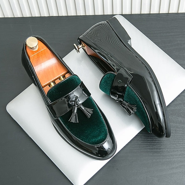 Black Tassel Leather Faux Men's Patent – Loafers Velvet