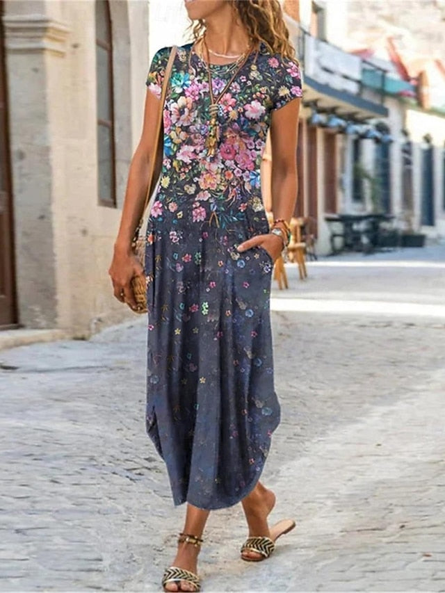 Women's Floral Dress Sleeveless Midi Casual Flowy Summer