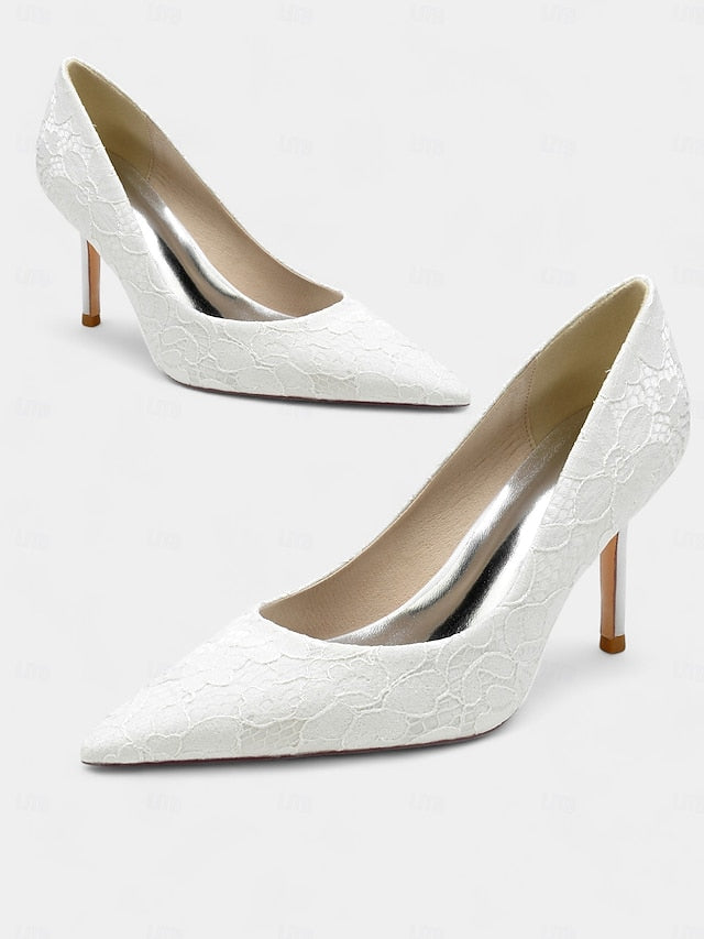 Women's Lace-Embroidered - Pointed-Toe Heels Stiletto
