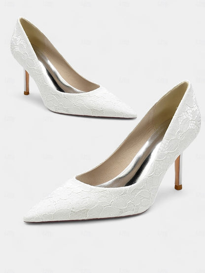 Women's Lace-Embroidered - Pointed-Toe Heels Stiletto