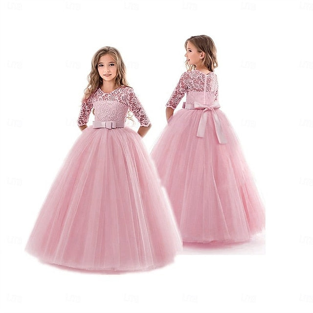 Girls' Dress Girl Flower Colored Kids Solid Wedding