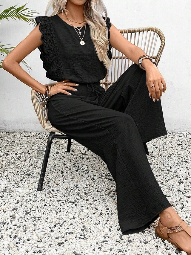Women's Pants Sets Bolero Top Sleeveless Round Neck Plain
