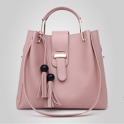 Tote Pink Leather - Handbag Faux Women's Set 3-Piece