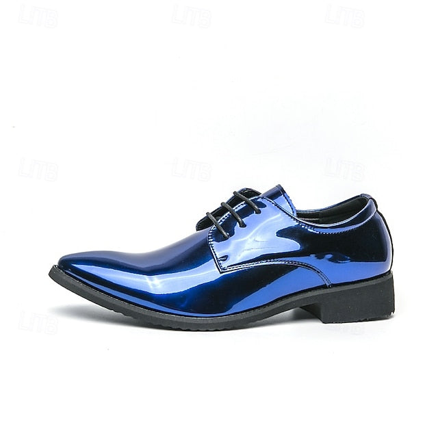 Leather Patent for – Formal Lace-Up Men Glossy Shoes Green
