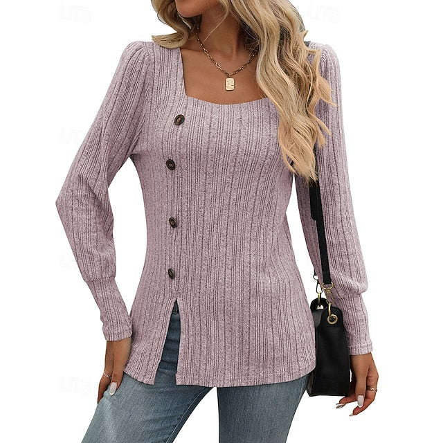 Women's Pullover Sweatshirt Casual Tops Buttons Long Sleeve