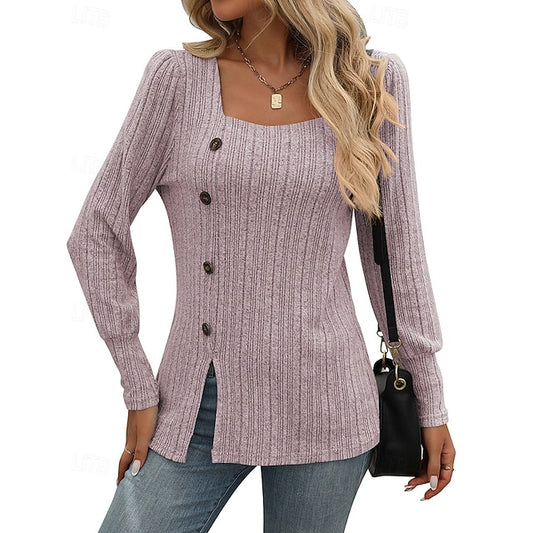 Women's Pullover Sweatshirt Casual Tops Buttons Long Sleeve