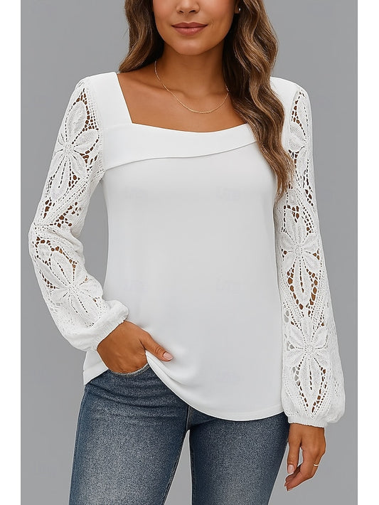 Women's Lace Tops Lace Plain Stylish Modern Long Sleeve V