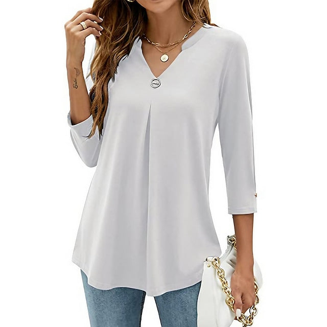 Women's Shirt Blouse Tunic Black White Pink Plain Flowing