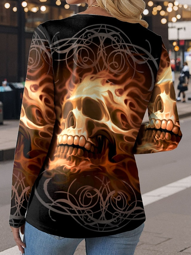 Fire By Tom Wood Women's T Shirt Skulls Crew Neck Long