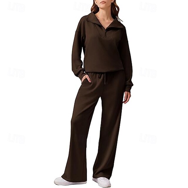Women's Pants Sets Long Sleeve V Neck Solid Color