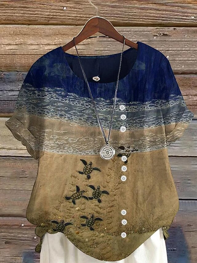 Women's Blouse Buttons Print Graphic Animal Vintage