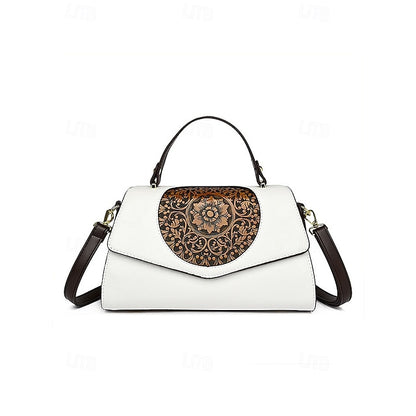 Floral – Faux Vintage Engraved Handbag Leather Women's