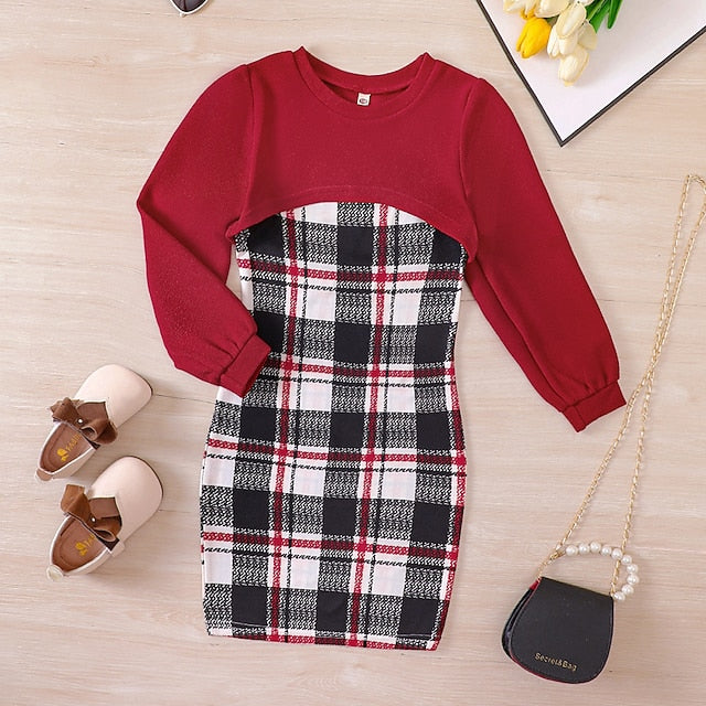 Dress Pieces Long Kids Block Set 2 Girls' Suits Color