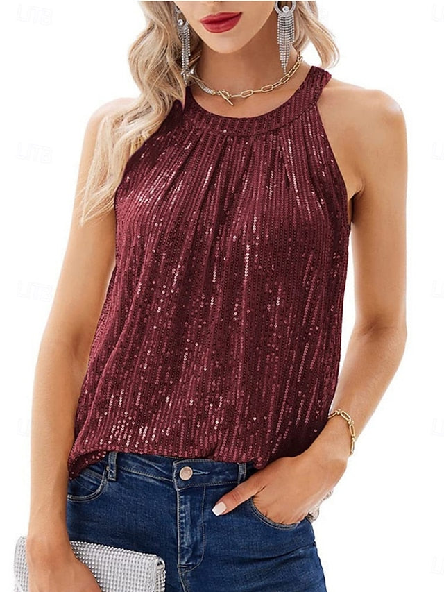 Women's Camisole Tank Top Sequins Solid Color Stylish
