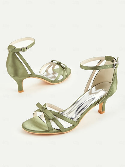 Kitten Satin Heel Vintage Women's Green 1950s Strappy
