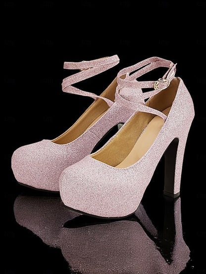 Ankle Platform – Heels Glitter Women's Strap Pink with