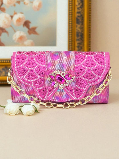 Women's Rhinestone and Gold Heels Matching Slingback Clutch