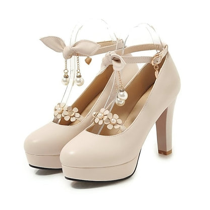 Elegant Mary Jane White Wedding Platform Heels Girls'