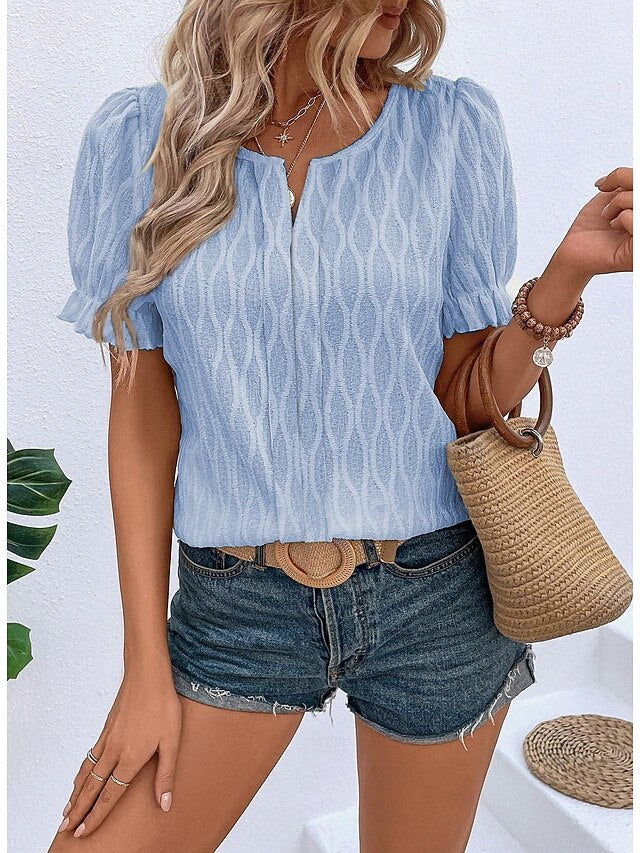 Women's White Elegant Lace Tops Eyelet Blouse Dressy Tops