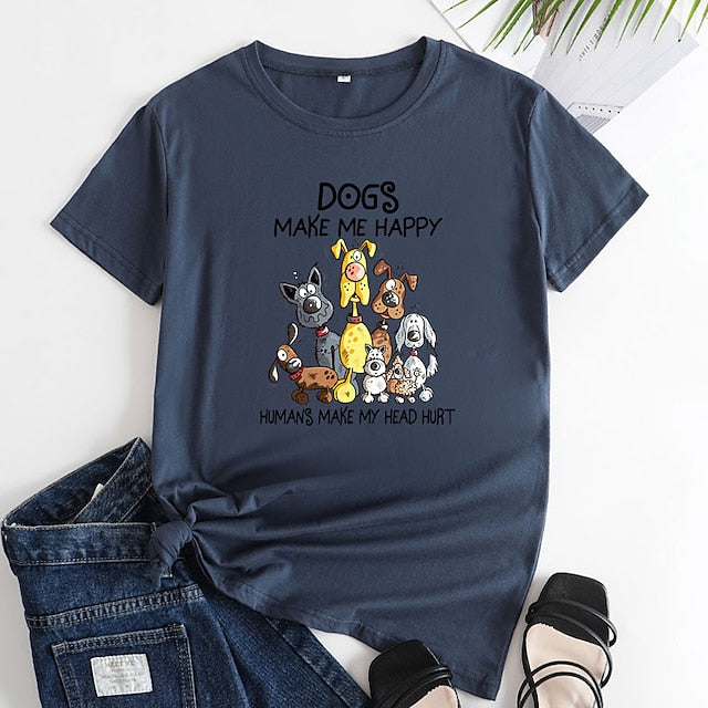 Women's T shirt Tee 100% Cotton Dog Short Sleeve Daily